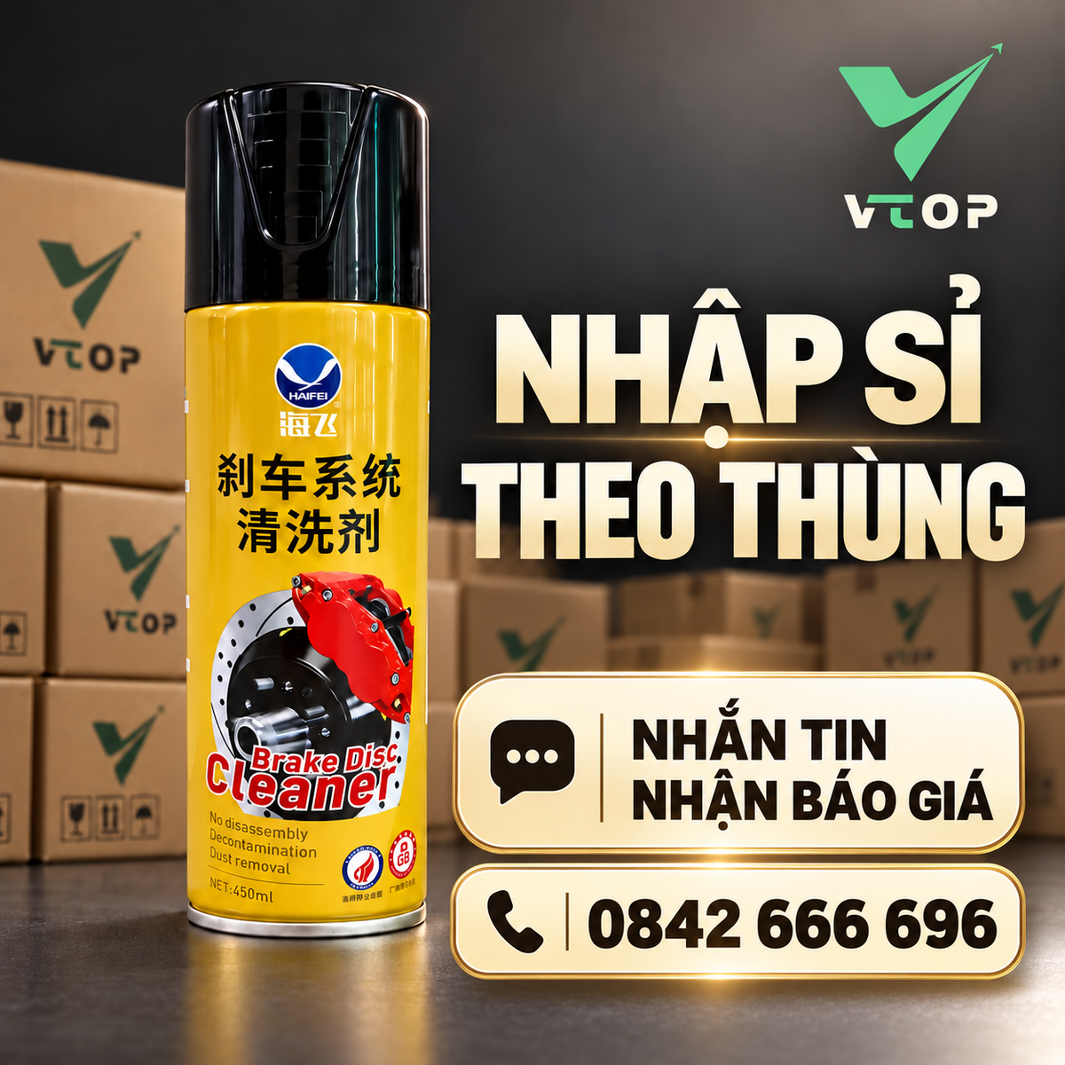 Dung dịch vệ sinh phanh dạng bình xịt VTOP – làm sạch đĩa phanh, phanh tang trống 450ml