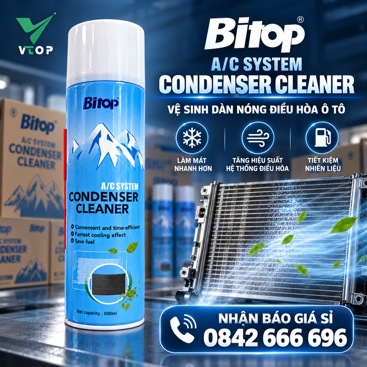 Dung dịch vệ sinh dàn nóng điều hòa ô tô BITOP dạng bình xịt 500 ml