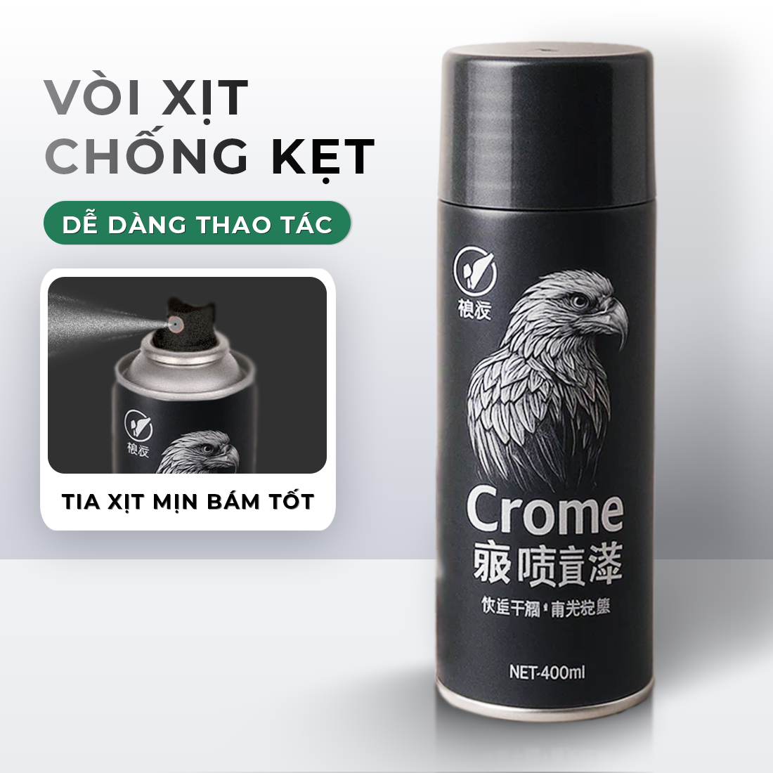 Sơn xịt mạ crom VTOP cao cấp siêu sáng bóng 400ml bền màu không bong tróc
