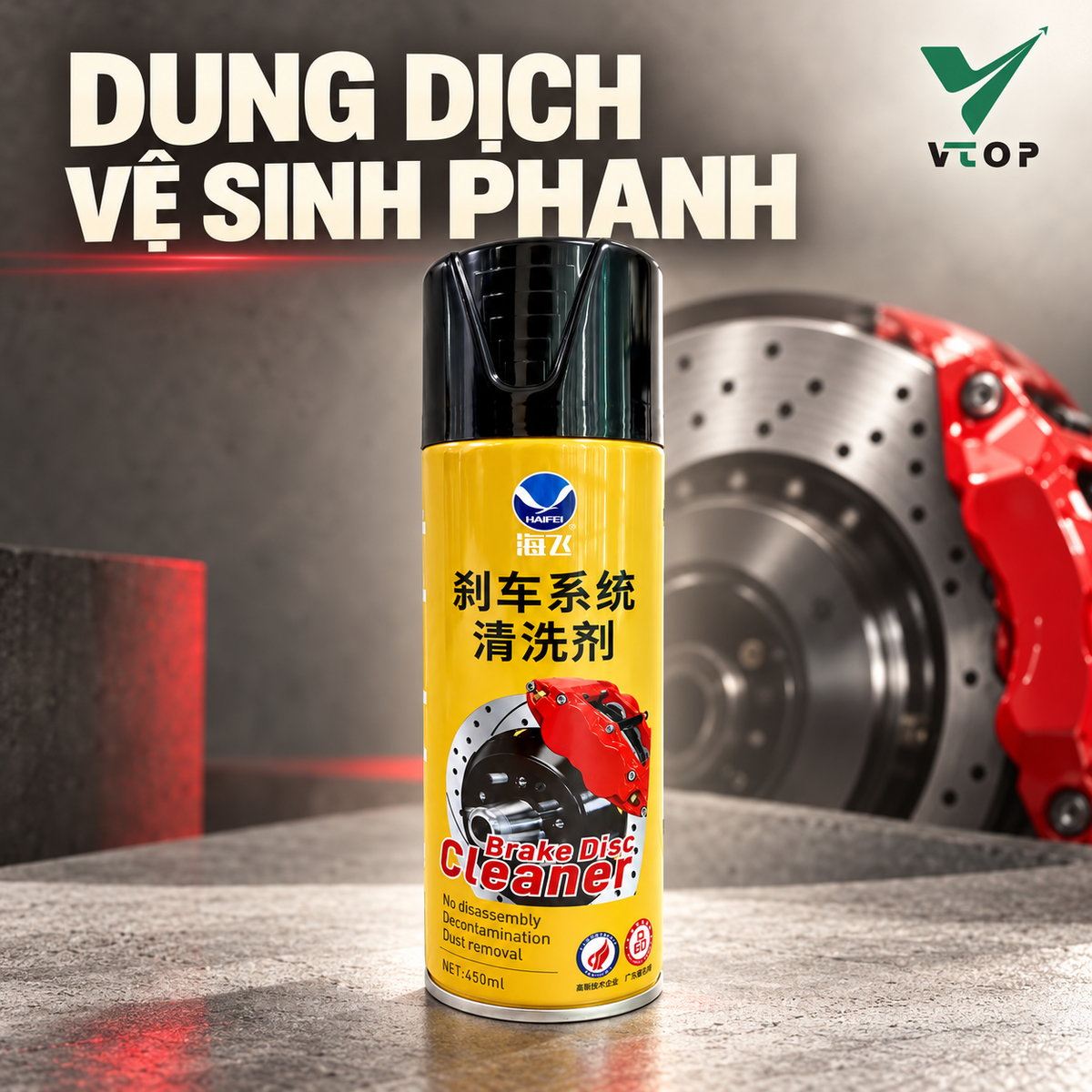 Dung dịch vệ sinh phanh dạng bình xịt VTOP – làm sạch đĩa phanh, phanh tang trống 450ml