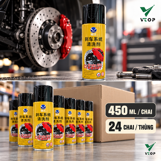 Dung dịch vệ sinh phanh dạng bình xịt VTOP – làm sạch đĩa phanh, phanh tang trống 450ml