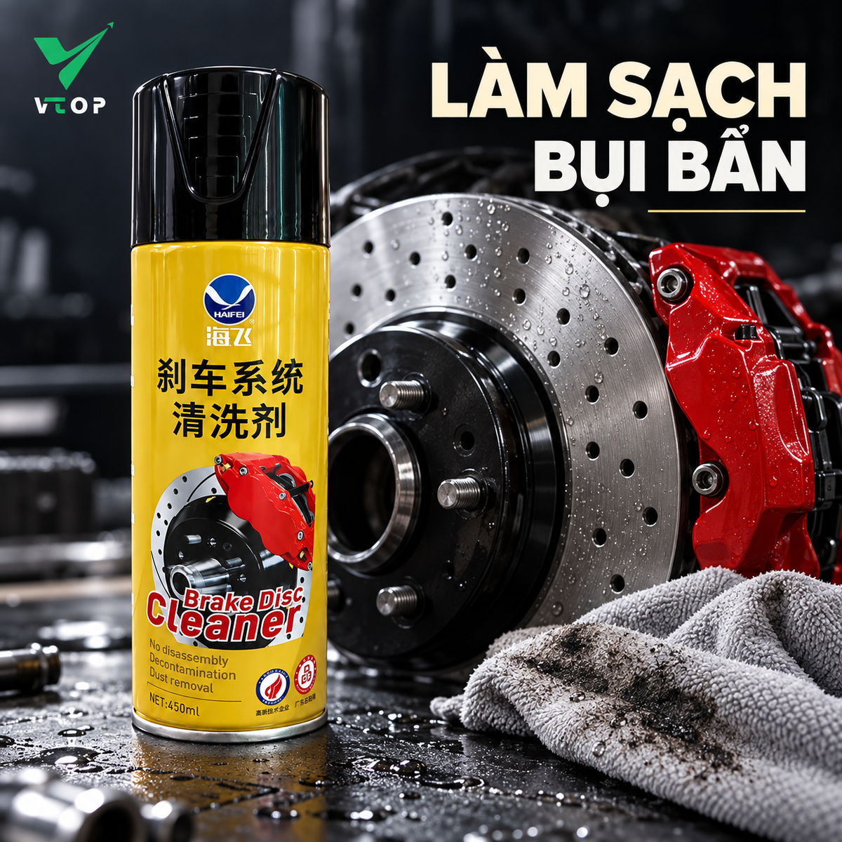 Dung dịch vệ sinh phanh dạng bình xịt VTOP – làm sạch đĩa phanh, phanh tang trống 450ml