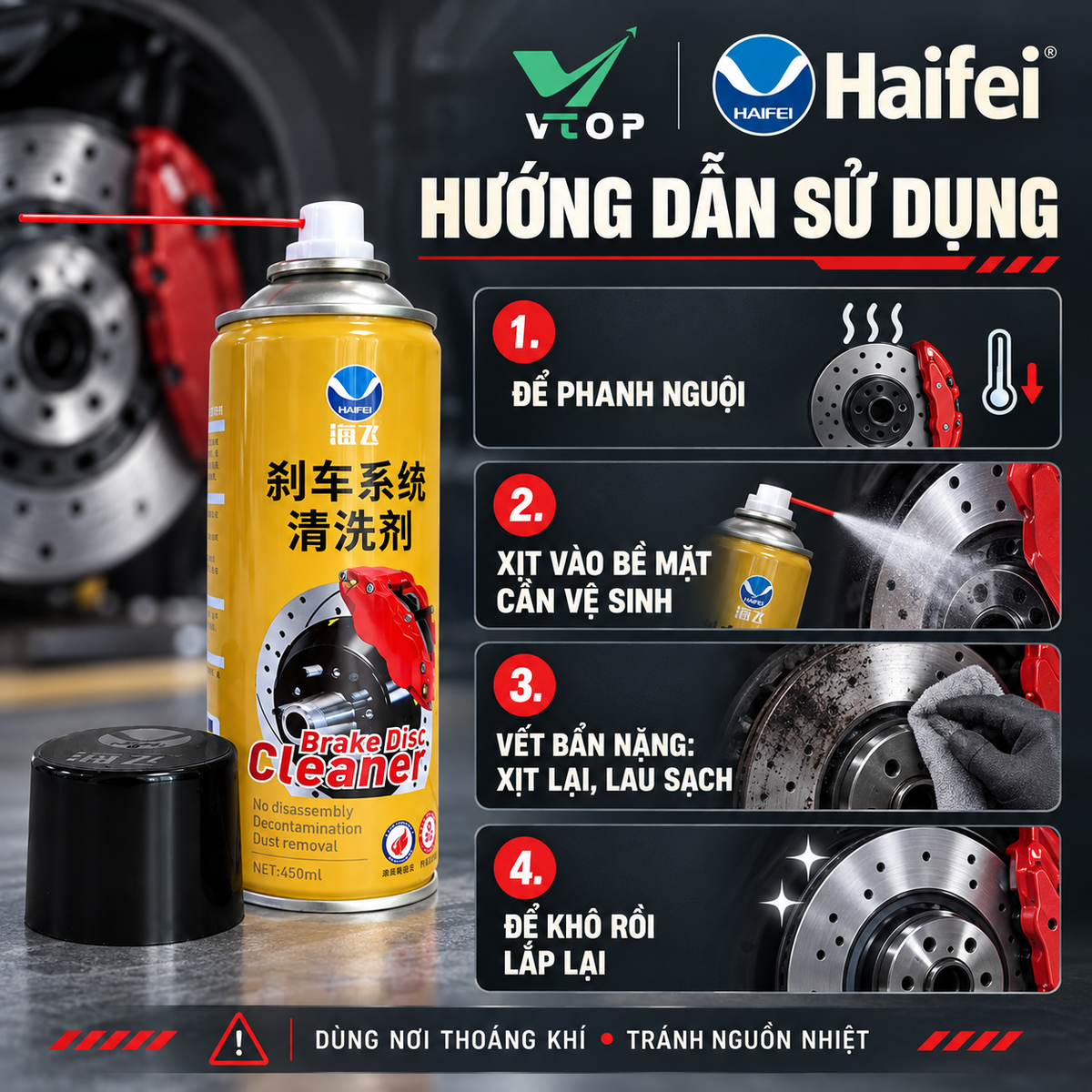 Dung dịch vệ sinh phanh dạng bình xịt VTOP – làm sạch đĩa phanh, phanh tang trống 450ml