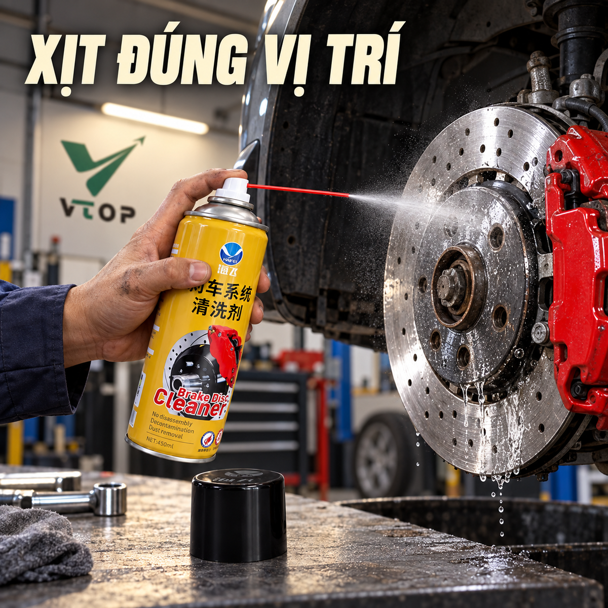 Dung dịch vệ sinh phanh dạng bình xịt VTOP – làm sạch đĩa phanh, phanh tang trống 450ml