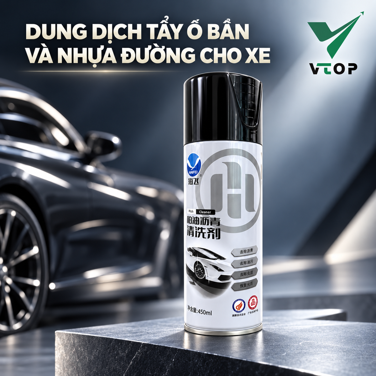 Dung dịch tẩy ố bẩn và nhựa đường cho xe VTOP 450 ml