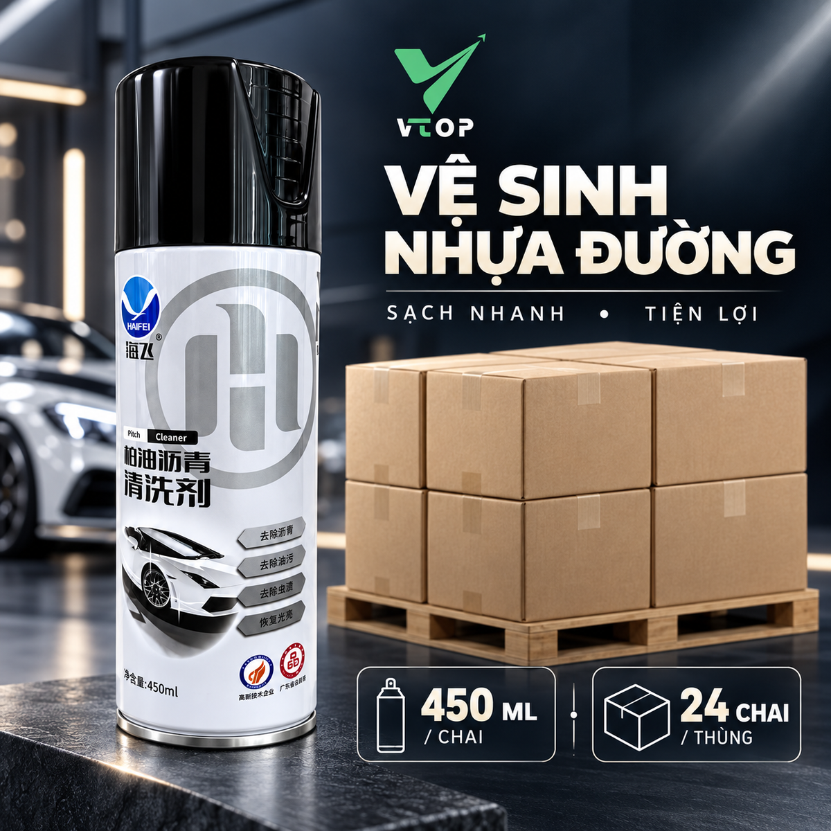 Dung dịch tẩy ố bẩn và nhựa đường cho xe VTOP 450 ml