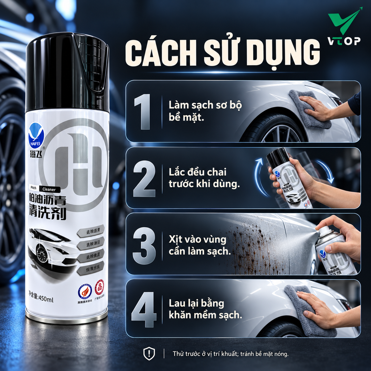 Dung dịch tẩy ố bẩn và nhựa đường cho xe VTOP 450 ml