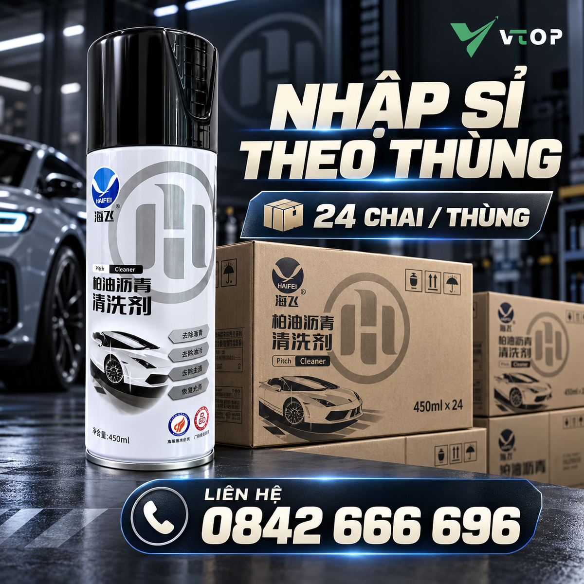 Dung dịch tẩy ố bẩn và nhựa đường cho xe VTOP 450 ml