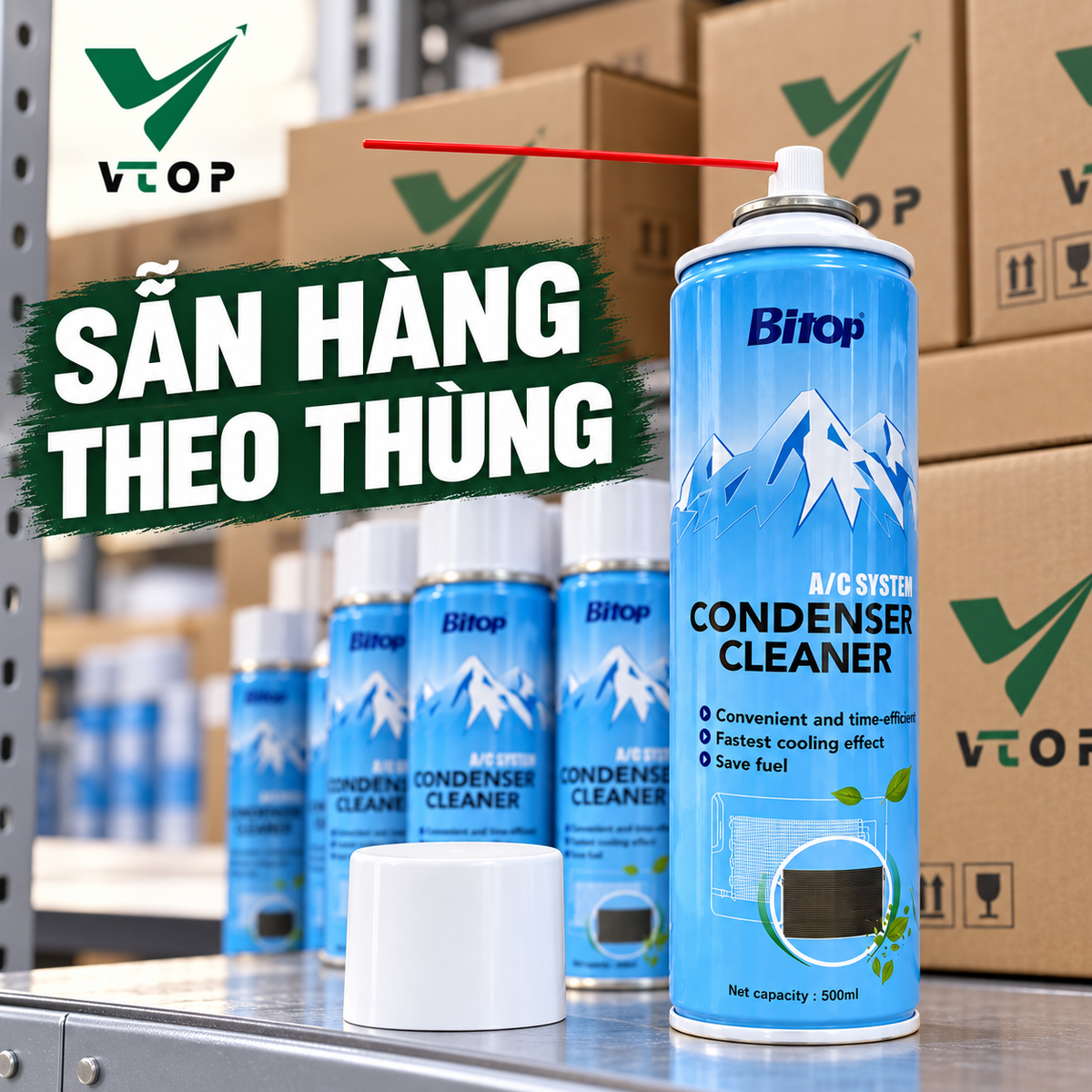 Dung dịch vệ sinh dàn nóng điều hòa ô tô BITOP dạng bình xịt 500 ml
