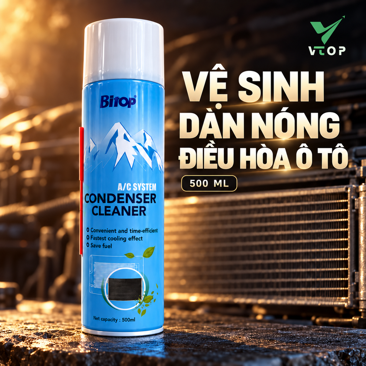 Dung dịch vệ sinh dàn nóng điều hòa ô tô BITOP dạng bình xịt 500 ml