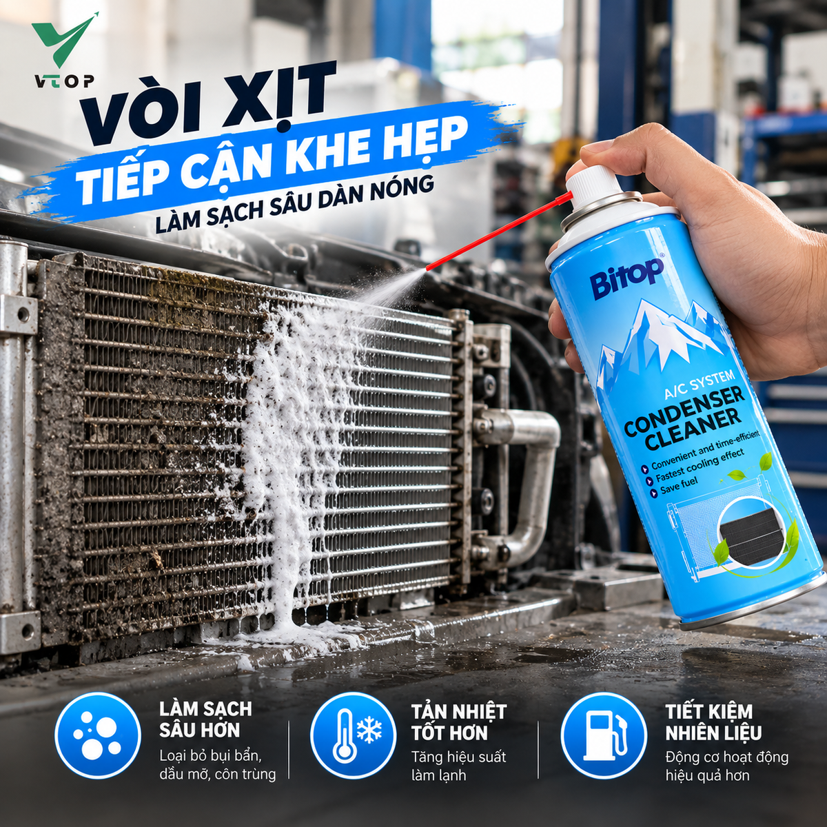 Dung dịch vệ sinh dàn nóng điều hòa ô tô BITOP dạng bình xịt 500 ml