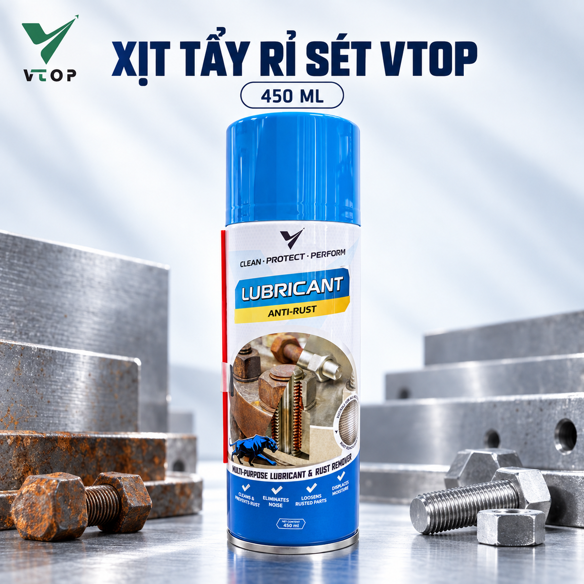 Xịt tẩy rỉ sét đa năng VTOP bôi trơn chống rỉ máy móc bảo vệ bề mặt kim loại