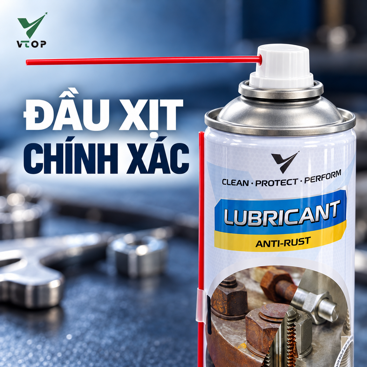 Xịt tẩy rỉ sét đa năng VTOP bôi trơn chống rỉ máy móc bảo vệ bề mặt kim loại