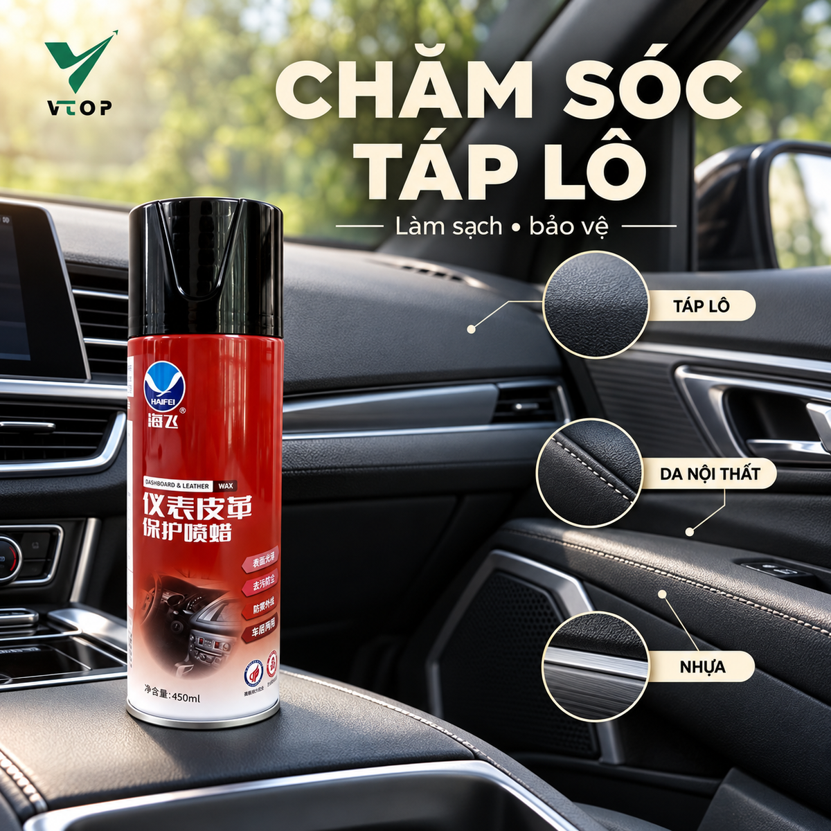 Chai xịt dưỡng bóng nội thất ô tô VTOP