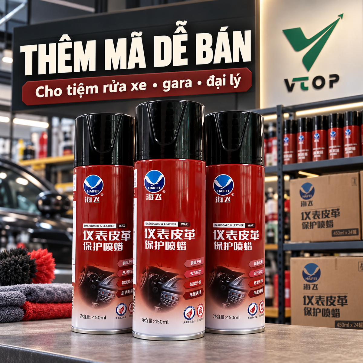 Chai xịt dưỡng bóng nội thất ô tô VTOP