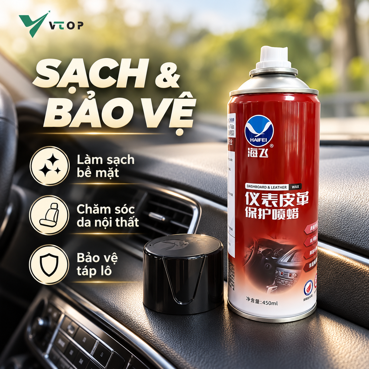 Chai xịt dưỡng bóng nội thất ô tô VTOP