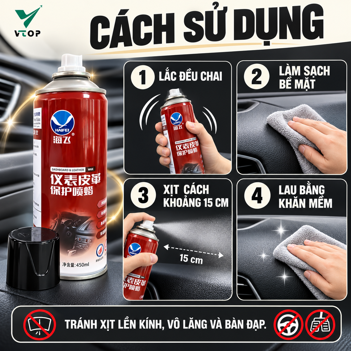 Chai xịt dưỡng bóng nội thất ô tô VTOP