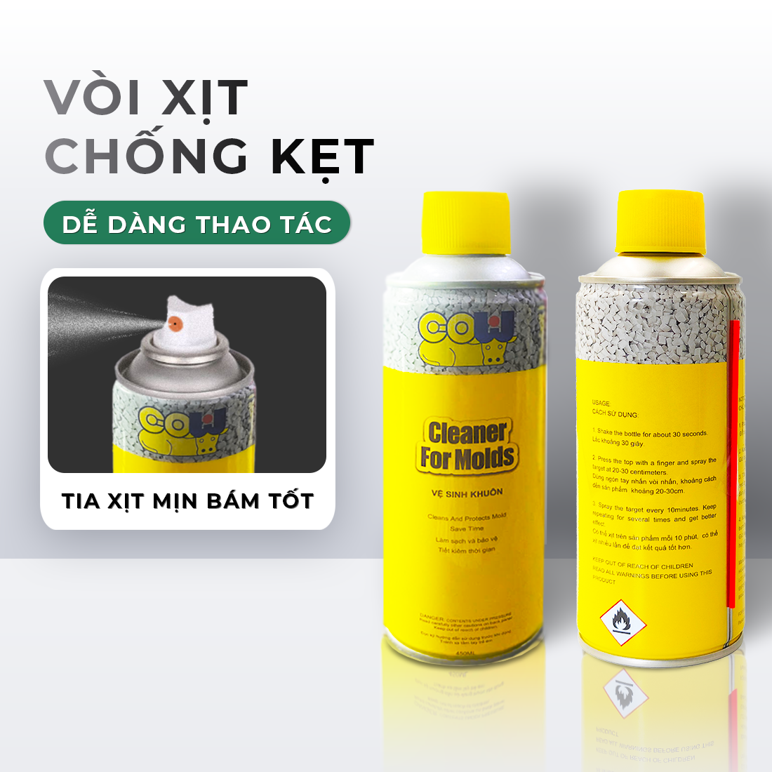 Bình xịt Vệ sinh khuôn GOLDEN COW 450ml - Cleaner for Molds