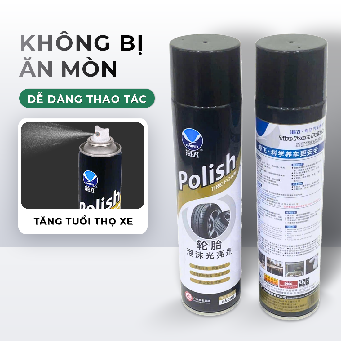 Dưỡng lốp xe máy ô tô VTOP 650ml phục hồi đen bóng võ xe ô tô xe máy