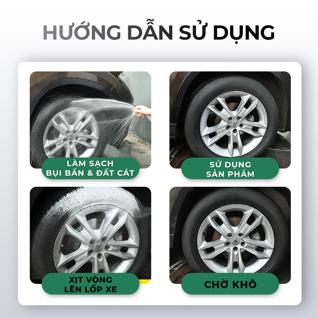 Dưỡng lốp xe máy ô tô VTOP 650ml phục hồi đen bóng võ xe ô tô xe máy