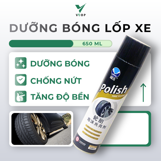 Dưỡng lốp xe máy ô tô VTOP 650ml phục hồi đen bóng võ xe ô tô xe máy