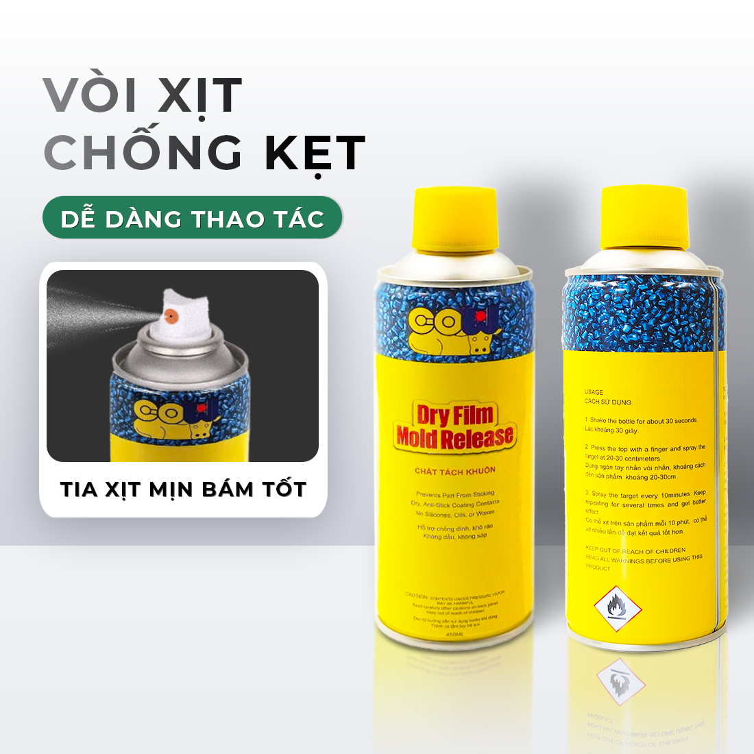 Xịt tách khuôn GOLDEN COW cao cấp chống dính cho nhiều loại khuôn nhựa cao su composite và kim loại