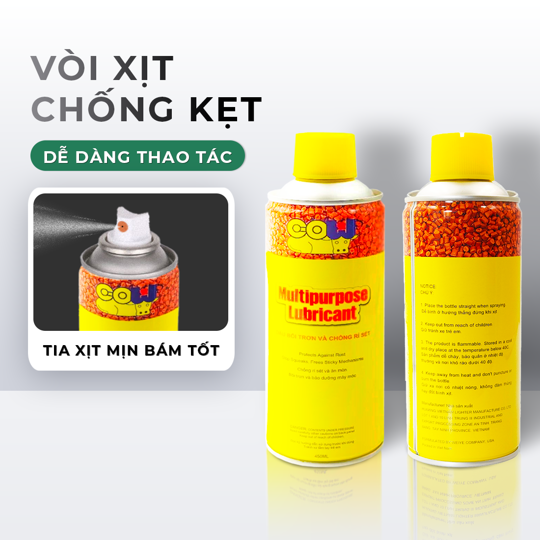 Chai xịt chống gỉ sét GOLDEN COW cao cấp 450ml bảo vệ bề mặt kim loại khỏi rỉ sét ăn mòn