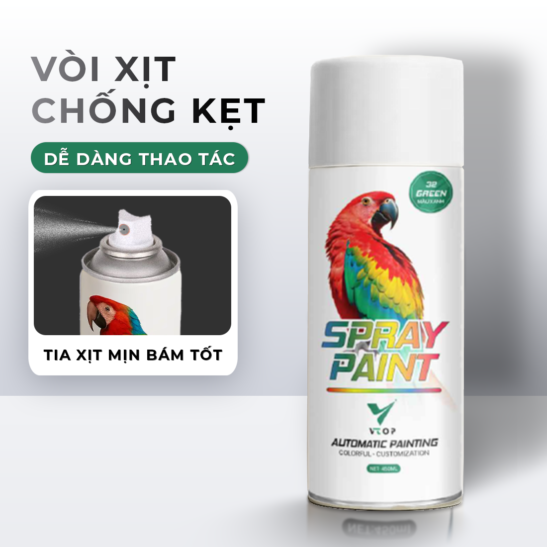Sơn xịt bóng Tượng VTOP sáng bóng bền màu phù hợp cho tượng thạch cao, mô hình trang trí, composite