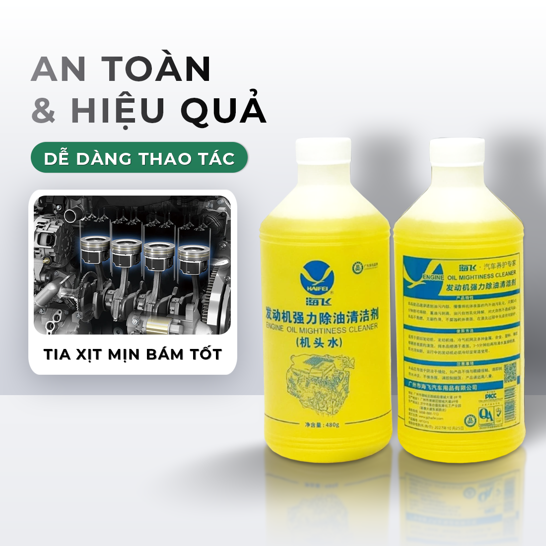 Nước tẩy rửa dầu nhớt động cơ VTOP làm sạch dầu nhớt, vết ố bụi bẩn, cặn bã