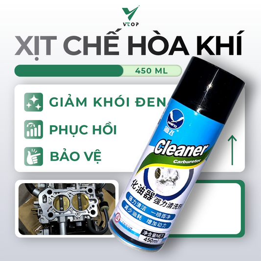Xịt chế hoà khí vệ sinh buồng đốt VTOP 450ml vệ sinh lốc máy, nhông sên dĩa dành cho ô tô, xe máy