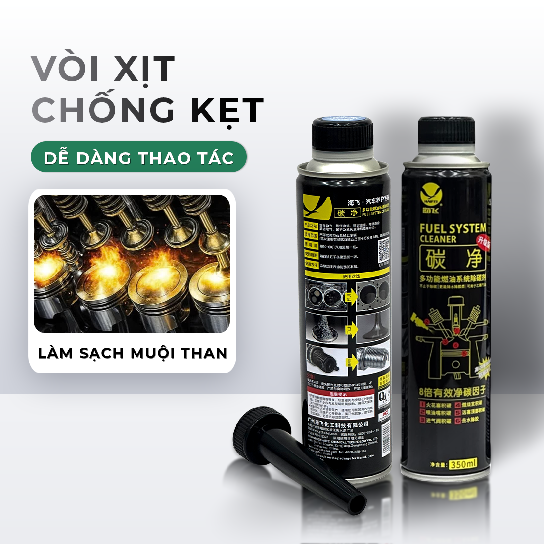 Vệ sinh kim phun buồng đốt ô tô VTOP cao cấp làm tan cặn bẩn giảm cặn carbon tăng hiệu suất