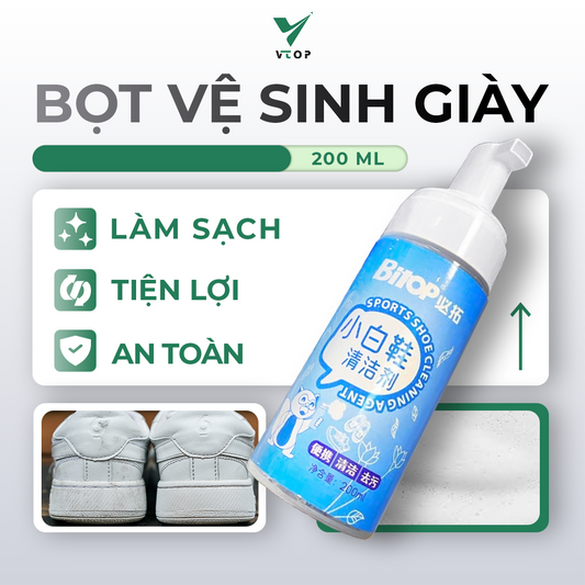 Chai xịt tạo bọt vệ sinh giày VTOP 200ml cao cấp làm sạch giày trắng sáng khử mùi hôi giày