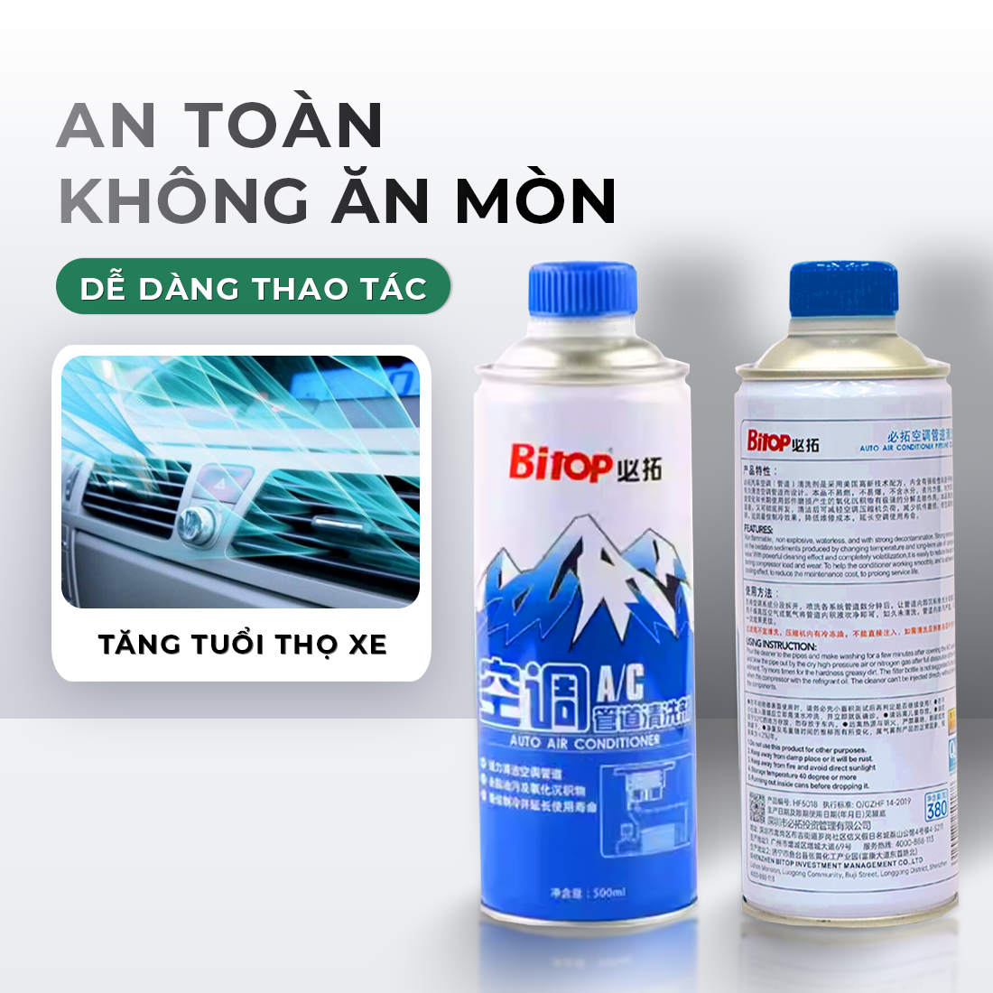 Chai vệ sinh điều hòa ô tô BITOP điều hòa gia đình và tủ lạnh kiểm soát độ ẩm không ăn mòn