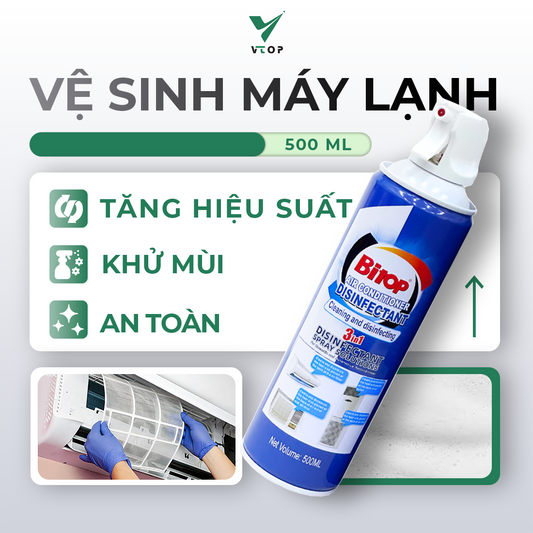 Chai Xịt Vệ Sinh Máy Lạnh BITOP 3IN1 300ml khử mùi, diệt nấm mốc, vi chuẩn gây hại sức khỏe
