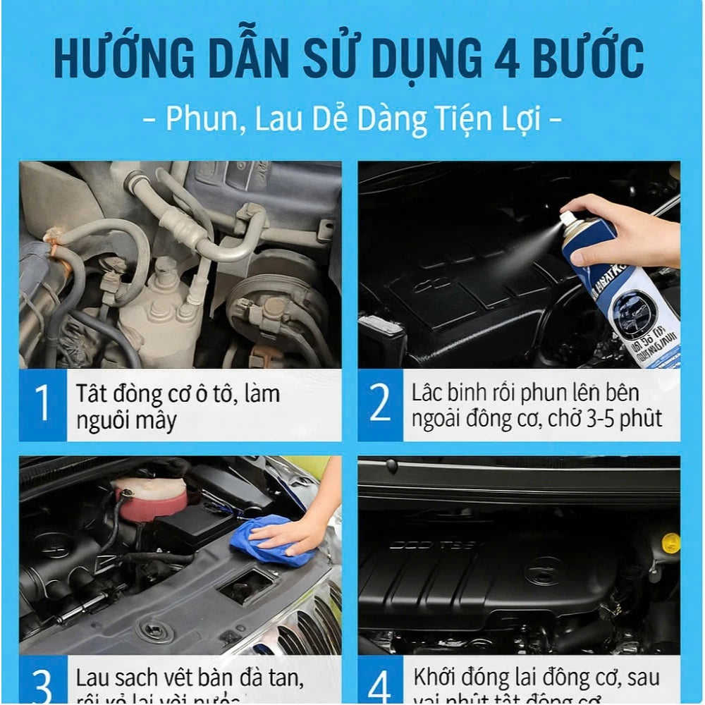 VTOP engine detailer for cars and motorcycles increases engine shine, reduces dust adhesion, and simplifies cleaning