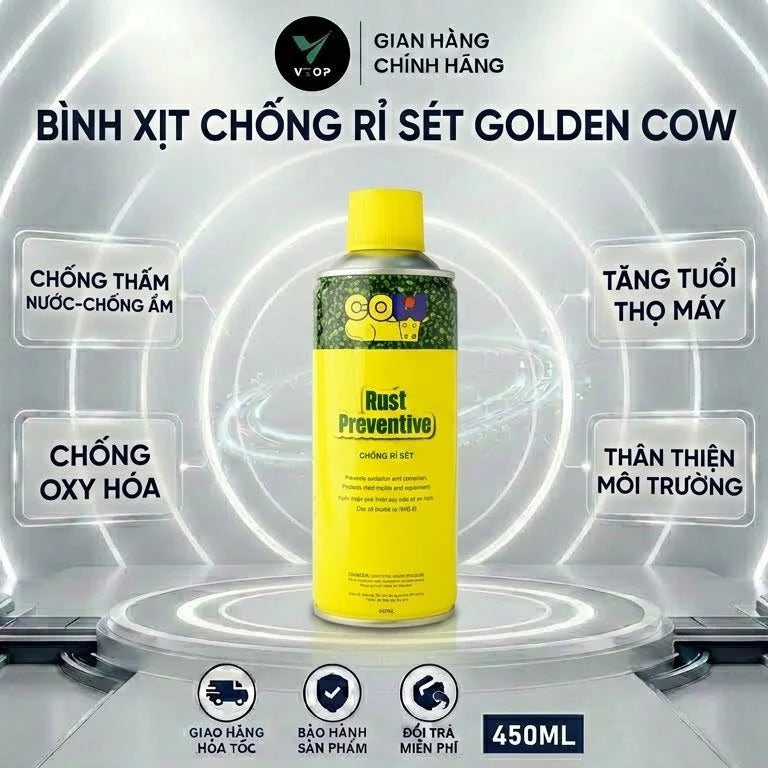 Chai xịt chống gỉ sét GOLDEN COW cao cấp 450ml bảo vệ bề mặt kim loại khỏi rỉ sét ăn mòn