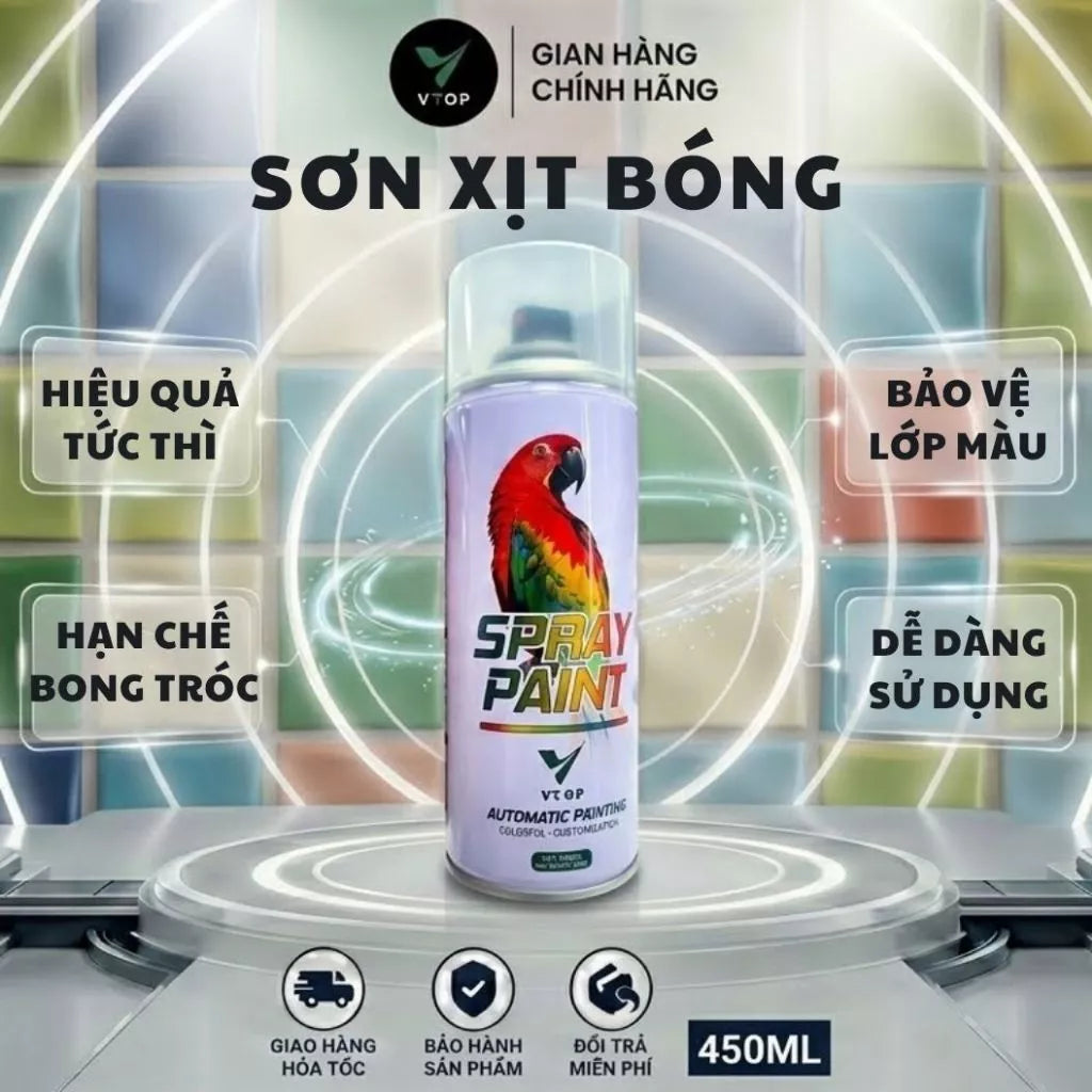 Sơn xịt bóng Tượng VTOP sáng bóng bền màu phù hợp cho tượng thạch cao, mô hình trang trí, composite
