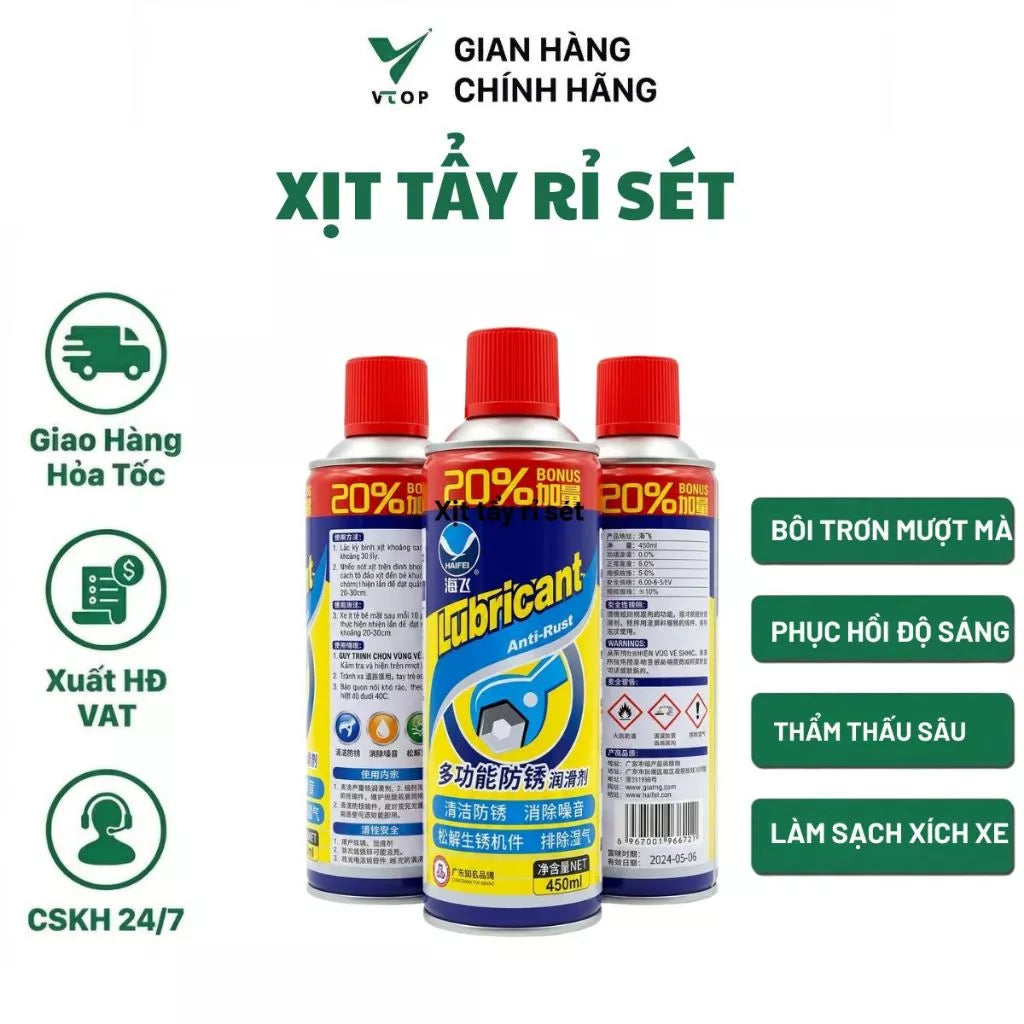 Xịt tẩy rỉ sét đa năng VTOP bôi trơn ổ khóa máy móc bảo vệ bề mặt kim loại