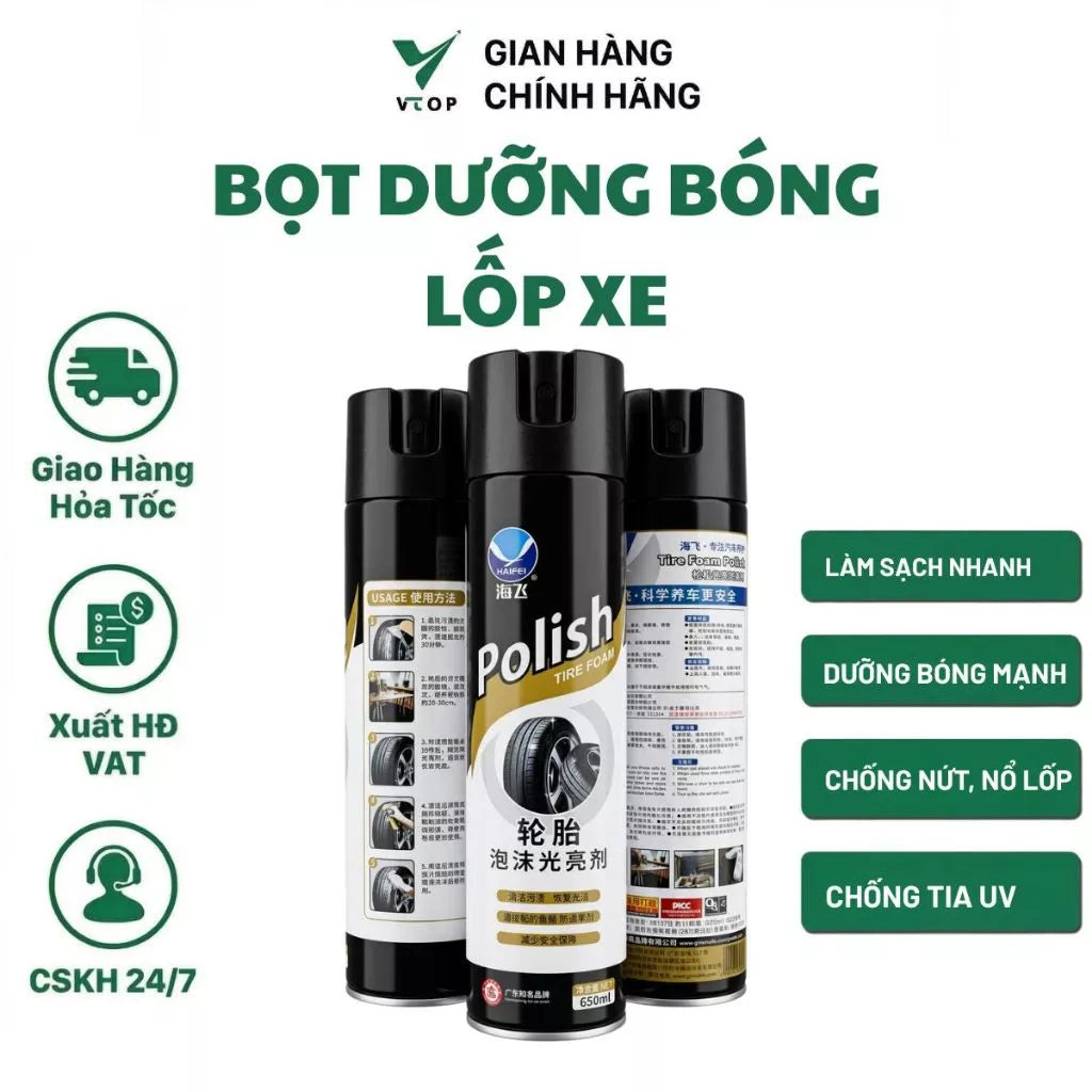VTOP 650ml car and motorcycle tire dressing, restores black shine to car and motorcycle tires