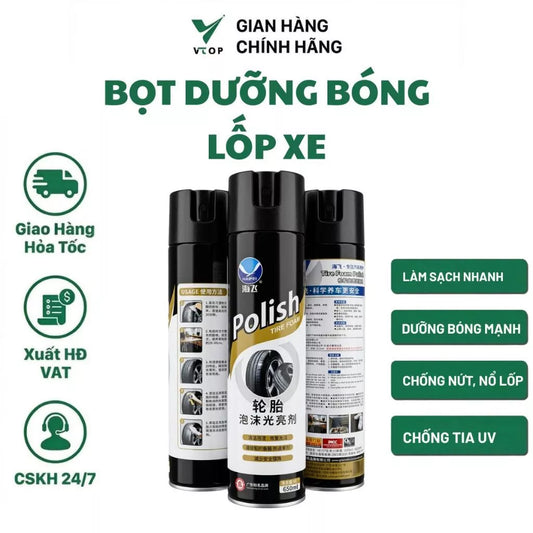 Dưỡng lốp xe máy ô tô VTOP 650ml phục hồi đen bóng võ xe ô tô xe máy