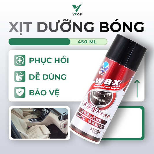 Chai xịt dưỡng bóng nội thất ô tô VTOP 450ml loại bỏ vết bẩn mảng bám dưỡng và phục hồi các chi tiết