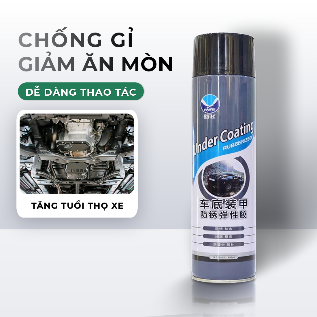 Sơn phủ gầm cao su non VTOP 700ml xịt tay đơn giản chống ồn, rỉ sét khung gầm ô tô xe máy